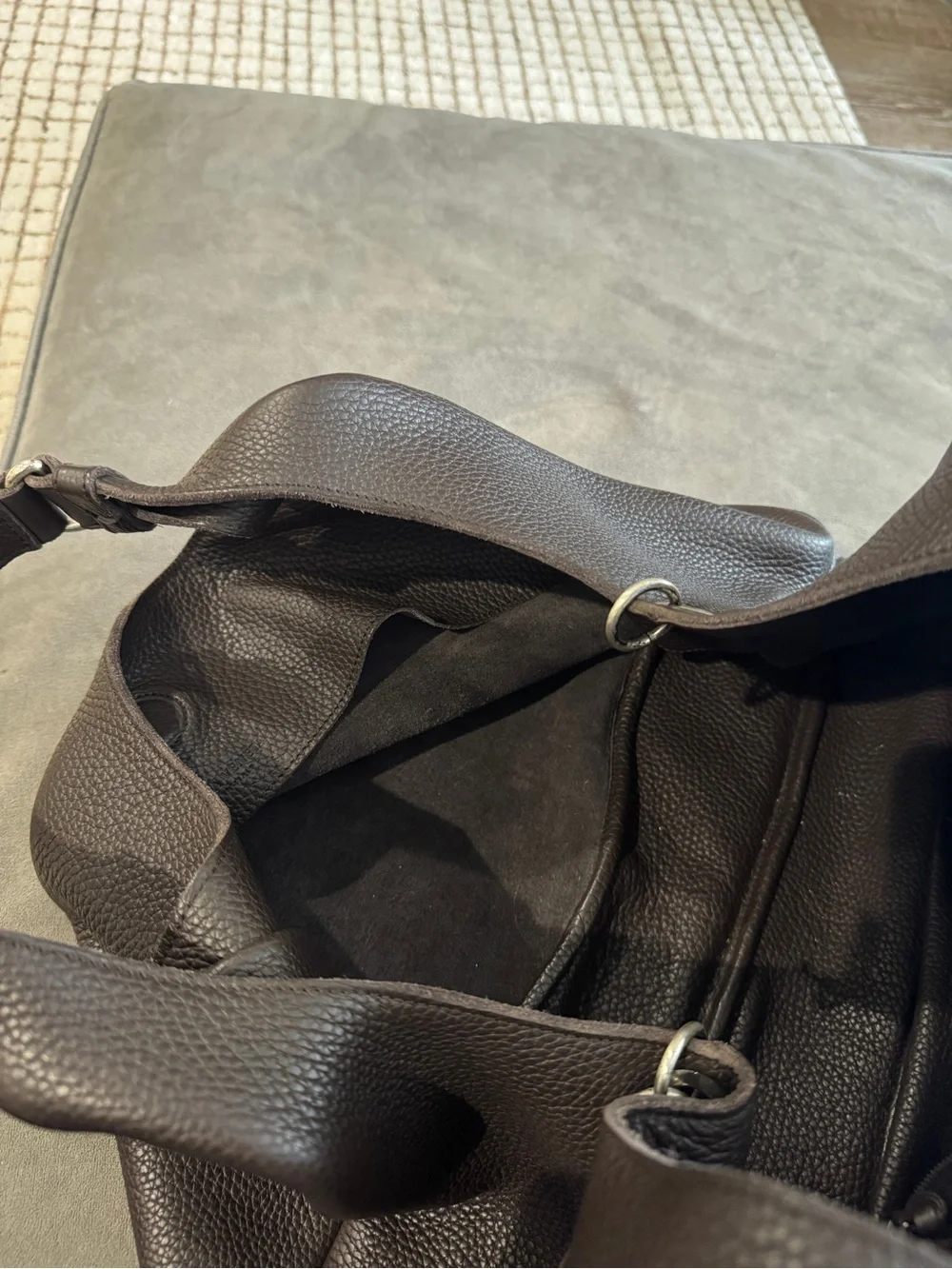Bottega Veneta dark espresso brown  Pebbled Leather Campana Shoulder Bag